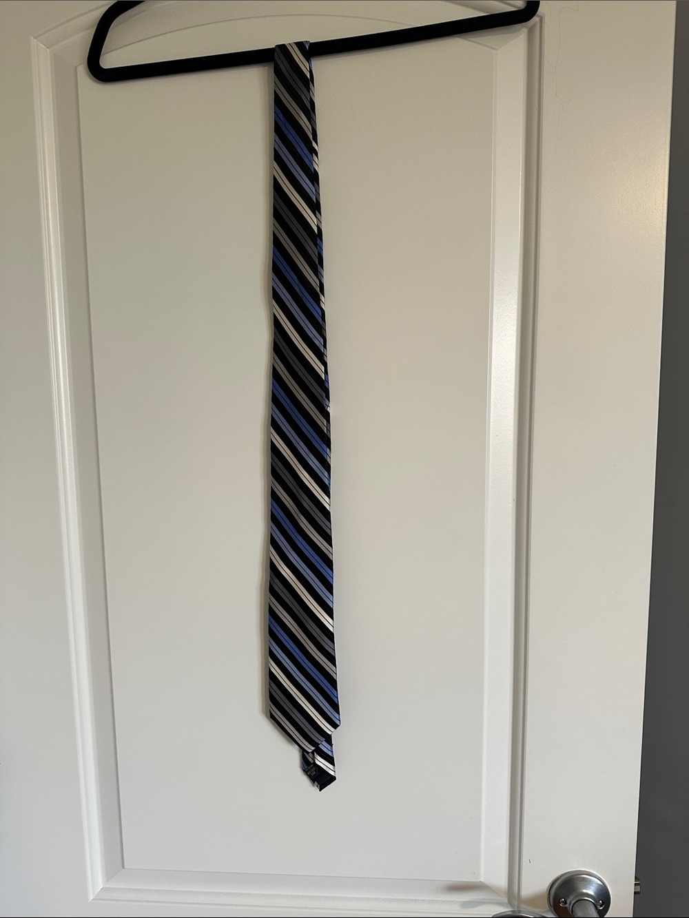 Michael Kors Black Tie with Blue and Gray Diagonal Stripes